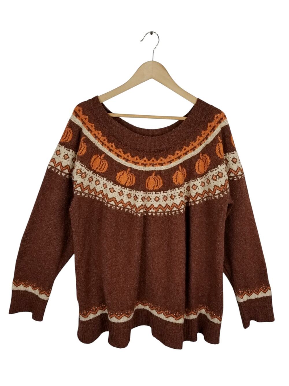 Maurices Pumpkin Sweater Fall Halloween Brown Cream Orange Women's Size 2X